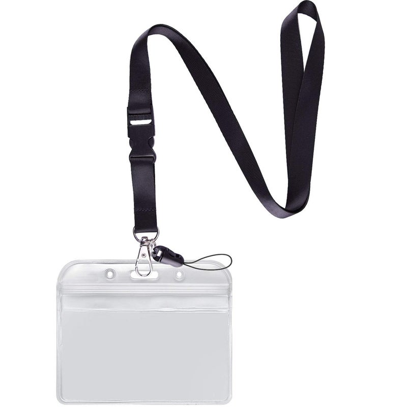 YOUOWO Lanyard with Badge Holder,Black Neck Strap Detachable Buckle Lanyard with Horizontal id Name Tag Card Holders Zipper Waterproof Resealable Clear Plastic Pack of 1 - Image 1